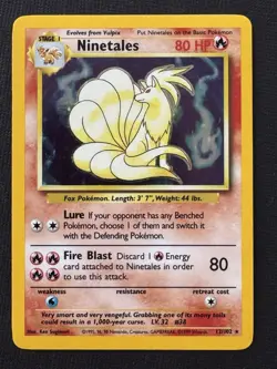 Pokemon Ninetales 012/102 Base Set Holo Rare 80HP Stage 1 English TCG Card - Image 1