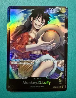 🏴‍☠ Monkey D Luffy ST08-001 Leader Foil NM One Piece ST08 Black Deck 🏴‍☠ - Image 1