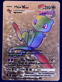 RAINBOW MEW Pokemon Gold Foil Fan Art VMAX Display Card - Image 1