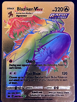 RAINBOW BLAZIKEN Pokemon Gold Foil Fan Art VMAX Display Card - Image 1