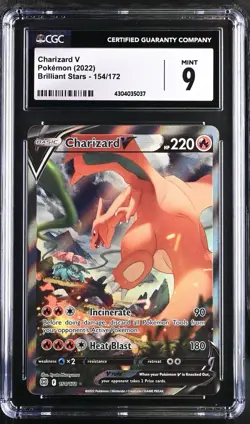 2022 Pokemon Brilliant Stars 154 Charizard V  Graded Pokemon Card CGC 9 - Image 1