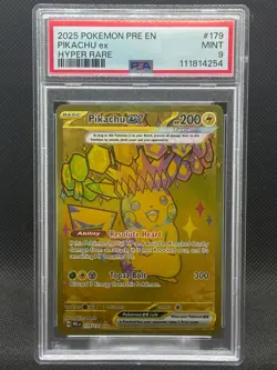 2025 PSA 9 MINT POKEMON PRISMATIC EVOLUTIONS HYPER RARE #179 PIKACHU EX - Image 1