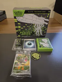 Perfect Order OPENED ETB w/ Promo, DICE, Coin, Energy Pack, And Card Sleeves - Image 1