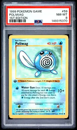 1999 POKEMON BASE SET 1ST EDITION #59 POLIWAG PSA 8 - Image 1