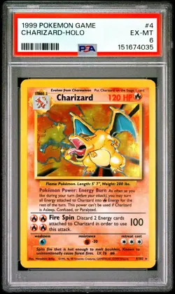 1999 POKEMON BASE SET UNLIMITED #4 CHARIZARD-HOLO PSA 6 - Image 1