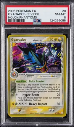 2006 POKEMON EX HOLON PHANTOMS #8 GYARADOS-REVERSE FOIL PSA 8 - Image 1