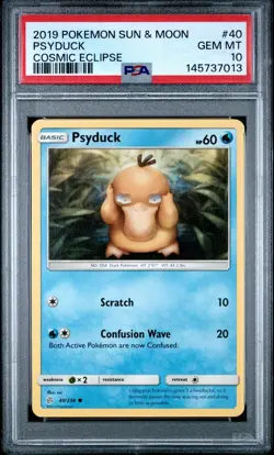 2019 POKEMON SUN & MOON COSMIC ECLIPSE #40 PSYDUCK PSA 10 - Image 1