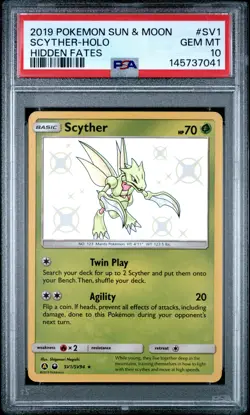 2019 POKEMON SUN & MOON HIDDEN FATES #SV1 SCYTHER-HOLO PSA 10 - Image 1