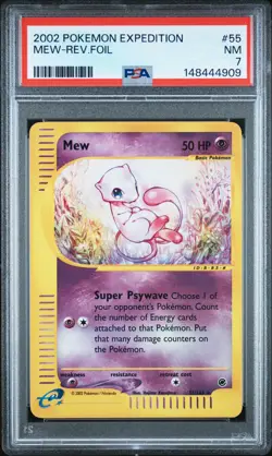 2002 POKEMON EXPEDITION #55 MEW-REVERSE FOIL PSA 7 - Image 1