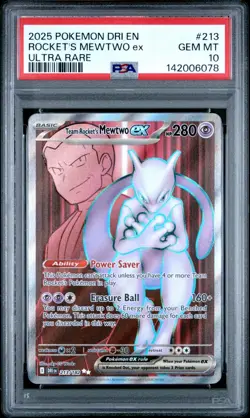 2025 Pokemon Destined Rivals DRI En Rocket's Mewtwo Ex Ultra Rare #213 PSA 10 - Image 1