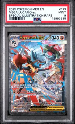 2025 POKEMON MEGA EVOLUTION SPECIAL ILLUSTRATION RARE #179 MEGA LUCARIO EX PSA 9 - Image 1