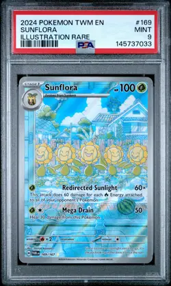 2024 POKEMON TWM EN-TWILIGHT MASQUERADE ILLUSTRATION RARE #169 SUNFLORA PSA 9 - Image 1