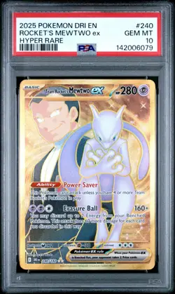 2025 Pokemon Destined Rivals DRI En Rocket's Mewtwo Ex Hyper Rare #240 PSA 10 - Image 1