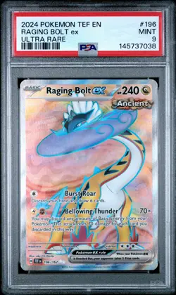 2024 POKEMON TEF EN-TEMPORAL FORCES ULTRA RARE #196 RAGING BOLT EX PSA 9 - Image 1