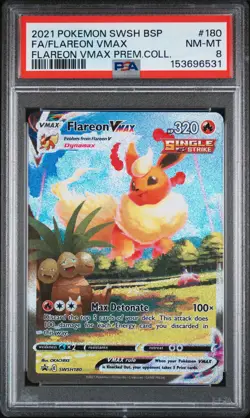 2021 POKEMON SWSH BLACK STAR PROMO #180 FULL ART/FLAREON VMAX PSA 8 - Image 1