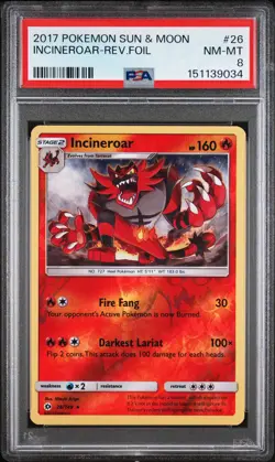 2017 POKEMON SUN & MOON #26 INCINEROAR-REVERSE FOIL PSA 8 - Image 1