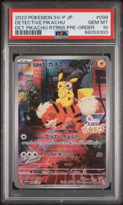 2023 POKEMON JPN SV-P PROMO #098 DETECTIVE PIKACHU PSA 10 - Image 1