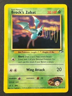 Brock’s Zubat 24/132 Gym Heroes Rare - Pokemon Card LP - Image 1