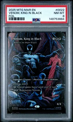 2025 MTG MARVEL'S SPIDER-MAN: SOURCE MATERIAL FOIL VENOM, KING IN BLACK PSA 8 - Image 1