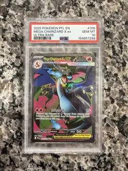 Mega Charizard x EX 109/094 Me02: Phantasmal Flames Holo Pokemon Card PSA 10 - Image 1