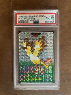 1996 Pocket Monsters Bandai Carddass Moltres Prism - PSA NM-MT 8 - Image 1