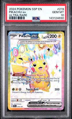 2024 POKEMON SSP EN-SURGING SPARKS ULTRA RARE #219 PIKACHU EX PSA 10 - Image 1
