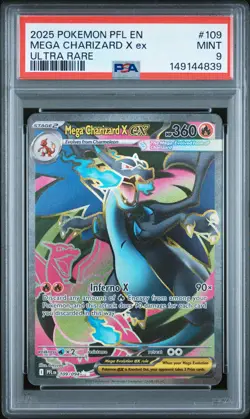 2025 POKEMON PFL EN-PHANTASMAL FLAMES ULTRA RARE #109 MEGA CHARIZARD X EX PSA 9 - Image 1