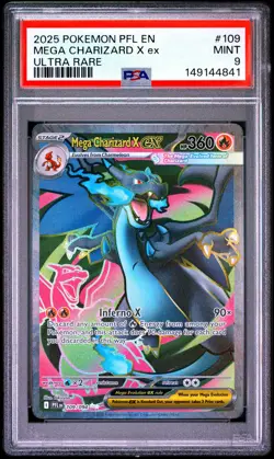 2025 POKEMON PFL EN-PHANTASMAL FLAMES ULTRA RARE #109 MEGA CHARIZARD X EX PSA 9 - Image 1