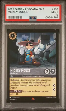 2023 DISNEY LORCANA EN 1-THE FIRST CHAPTER #186 MICKEY MOUSE MUSKETEER PSA 9 - Image 1