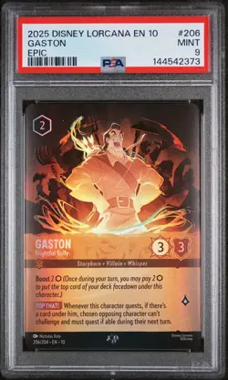 2025 DISNEY LORCANA WHISPERS IN THE WELL EPIC GASTON FRIGHTFUL BULLY PSA 9 - Image 1