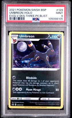 2021 POKEMON SWSH BLACK STAR PROMO #129 UMBREON-HOLO PSA 9 - Image 1