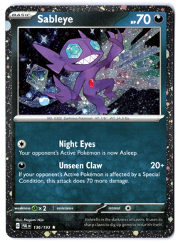 Pokemon TCG Sableye 136/193 Cosmo Holo Paldea Evolved NM - Image 1