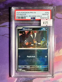 2025 Pokemon Prismatic Evolutions #062 Houndour Master Ball Reverse Holo PSA 10 - Image 1