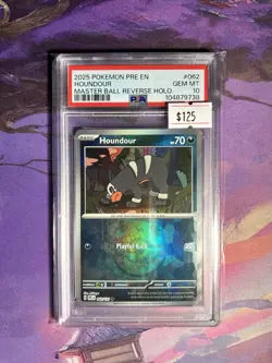 2025 Pokemon Prismatic Evolutions #062 Houndour Master Ball Reverse Holo PSA 10 - Image 2
