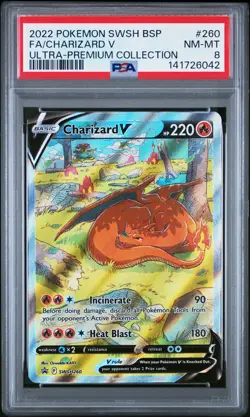 2022 POKEMON SWSH BLACK STAR PROMO #260 FULL ART/CHARIZARD V PSA 8 - Image 1