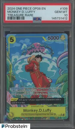 2024 One Piece OP08 EN Monkey D Luffy Treasure Rare #109 PSA 10 GEM MINT - Image 1