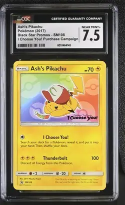 CGC 7.5 ASH'S PIKACHU SM108 BLACK STAR PROMO I CHOOSE YOU POKEMON NEAR MINT+ - Image 1