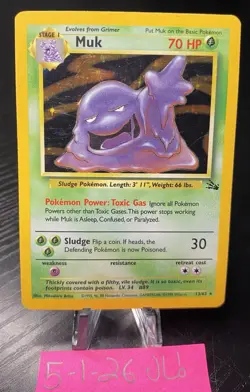 Muk 13/62 Holo Rare Pokemon Card Unlimited Edition Fossil Set 1999 WOTC - Image 1