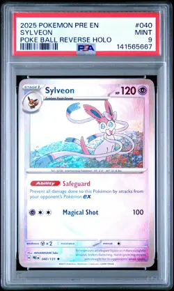 2025 POKEMON PRE EN-PRISMATIC EVOLUTIONS POKE BALL REVERSE HOLO SYLVEON PSA 9 - Image 1