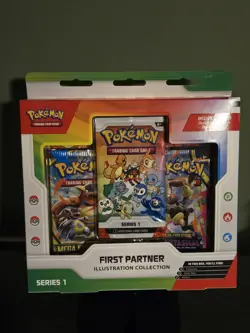 Pokemon TCG First Partner Illustration Collection Series 1 3 Promo + 2 Packs - Image 1