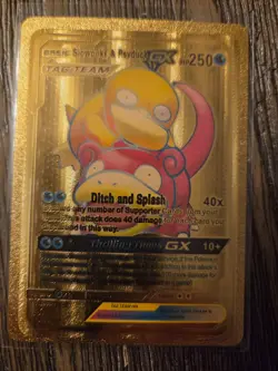 Pokemon Slowpoke & Psyduck GX Tag Team GOLD Foil Fan Art Card - 250 HP - Image 1