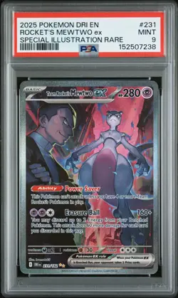 2025 POKEMON DRI EN-DESTINED RIVALS #231 TEAM ROCKET'S MEWTWO EX PSA 9 - Image 1