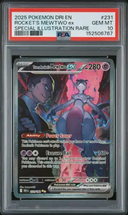 2025 POKEMON DRI EN-DESTINED RIVALS #231 TEAM ROCKET'S MEWTWO EX PSA 10 - Image 1