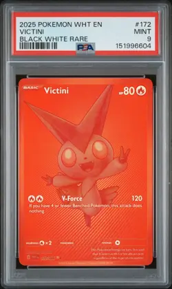 2025 POKEMON WHT EN-WHITE FLARE BLACK WHITE RARE #172 VICTINI PSA 9 - Image 1