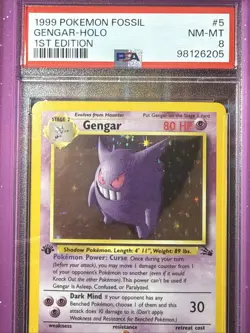 Pokemon Gengar 1st Edition Holo PSA 8 Near Mint Fossil Set 5/62 - Image 5