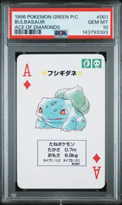 1996 Pokemon Green/Venusaur Poker Card Bulbasaur Ace of Diamonds PSA 10 - Image 1