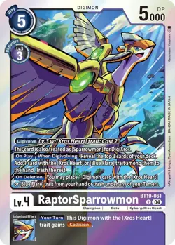 1x BT19-061 RaptorSparrowmon Special Booster 2.5 Digimon Card Game x1 - Image 1