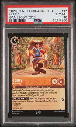 2023 DISNEY LORCANA EN P1-PROMO GAMESCOM 2023 #12 GOOFY - MUSKETEER PSA 10 - Image 1