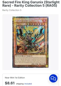 Yu-Gi-Oh! TCG Card Sacred Fire King Garunix Starlight Rare Rarity Collection V - Image 3