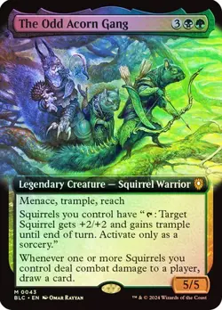 MTG FOIL EXTENDED ART THE ODD ACORN GANG - BLOOMBURROW - SQUIRREL COMMANDER - Image 1